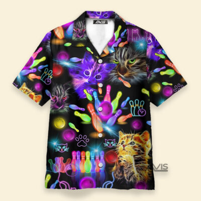 Neon Kitty Play Bowling In The Dark Colorful - Hawaiian Shirt