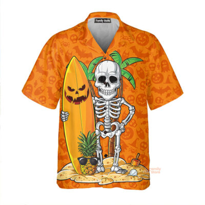 Halloween Hawaii Skeleton Surfing Hawaiian Shirt