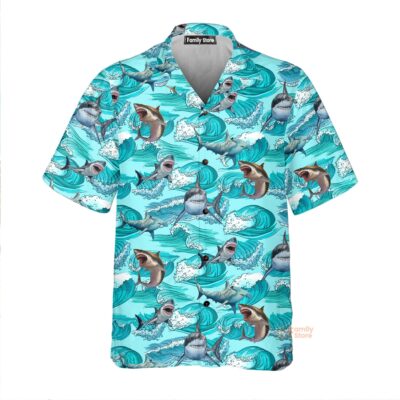 Sharks On Sea Waves Hawaiian Shirt