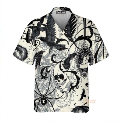 Casual Crow And Skull Print Hawaiian Shirt