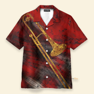 Red Jazz Trombone Art Hawaiian Shirt For Men & Women