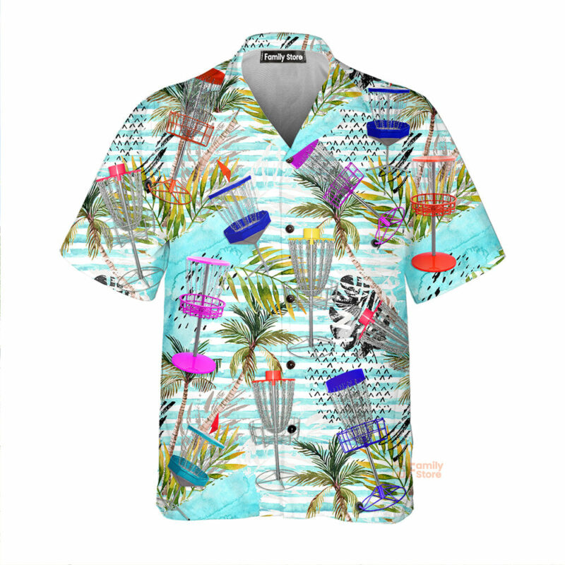 Disc Golf Tropical Palm Trees Pattern Aloha Hawaiian Shirts For Men, Women