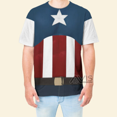 Marvel Captain America Stars Stripes USO The First Avenger Cosplay Costume, Costume T-shirt