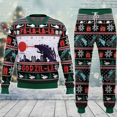 FaLaLaLa Godzil-La Godzilla Ugly Christmas Sweater