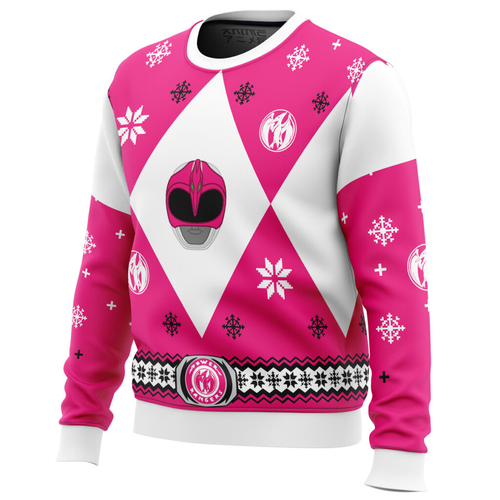 Mighty Morphin Power Rangers Pink Ugly Christmas Sweater