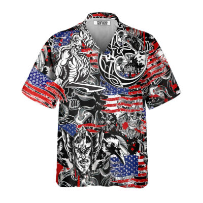 Viking Independence Day Odin Warrior And Wolf Hawaiian Shirt