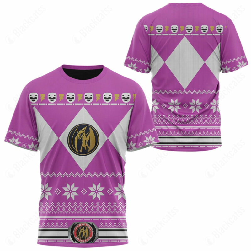 Mighty Morphin Pink Power Rangers Ugly Christmas T-shirt ,Power Rangers T-shirt