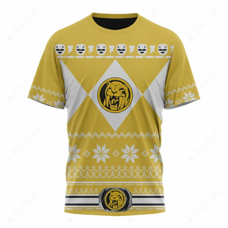 Mighty Morphin Yellow Power Rangers Ugly Christmas T-shirt ,Power Rangers T-shirt