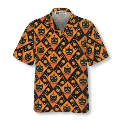 Black And Pumpkin Orange Harlequin Pattern - Hawaiian Shirt