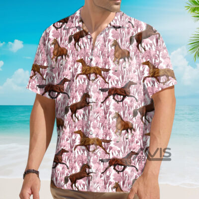 Horse Racing Floral Pink Flowers - Hawaiian Shirt