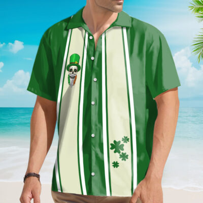 St. Patrick's Day Green Hat Skull Stripe - Hawaiian Shirt