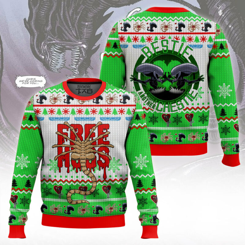 Free Hugs Bestie Facehugger Alien Ugly Sweater