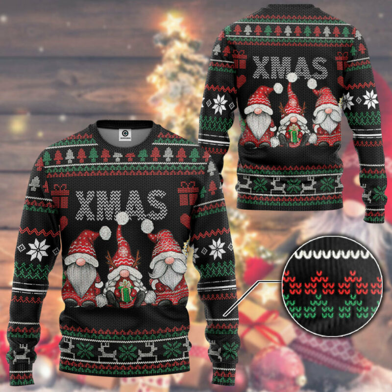 3D Gnomes Christmas Pattern Custom Ugly Sweater