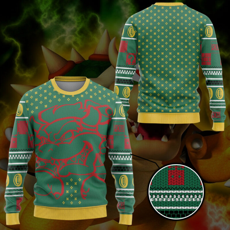 3D Super Mario Bowser Knitted Christmas Ugly Ugly Sweater