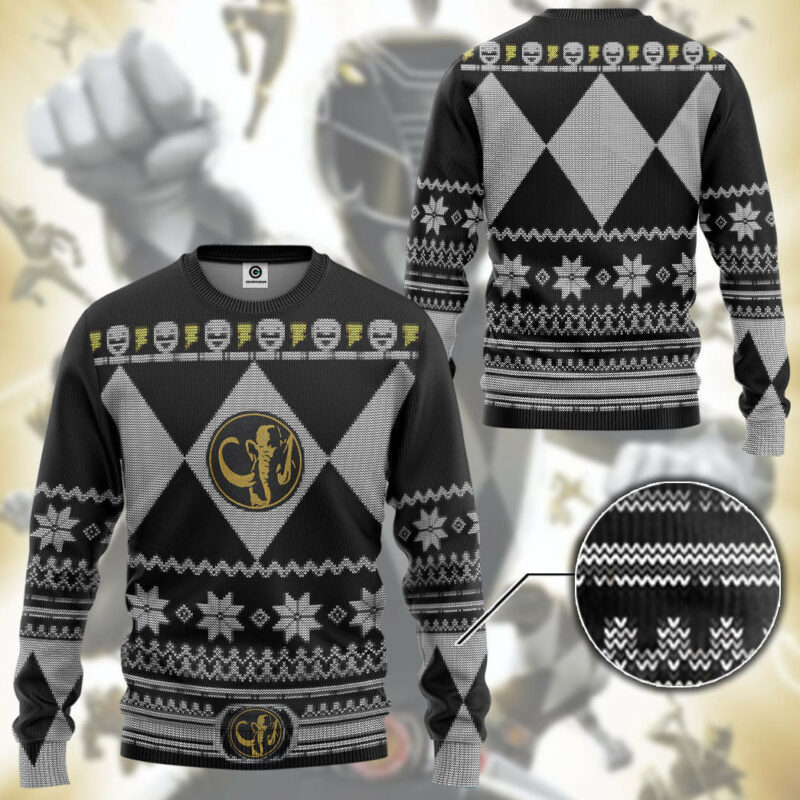 3D Mighty Morphin Black Power Ranger Custom Ugly Christmas Sweater