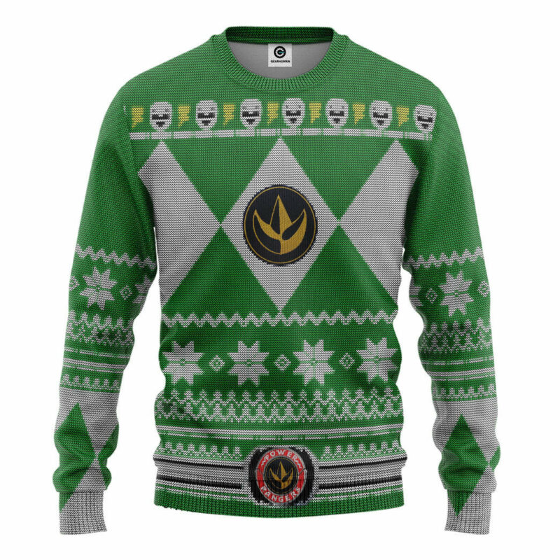 3D Mighty Morphin Green Power Ranger Ugly Christmas Sweater