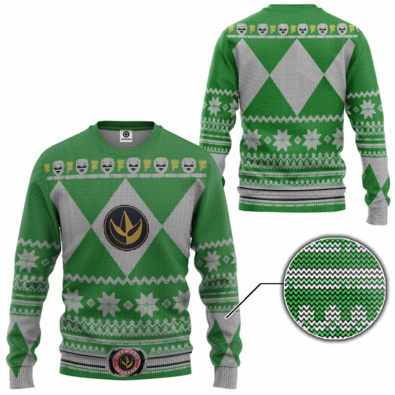 3D Mighty Morphin Green Power Ranger Ugly Christmas Sweater