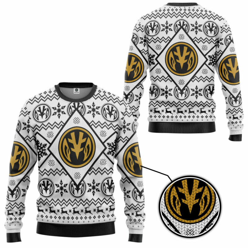 3D Mighty Morphin White Power Ranger Custom Ugly Christmas Sweater