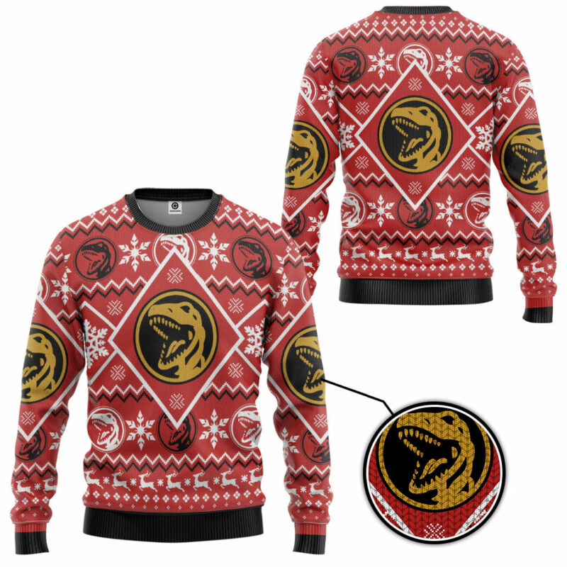 3D Mighty Morphin Red Power Ranger Ugly Christmas Sweater