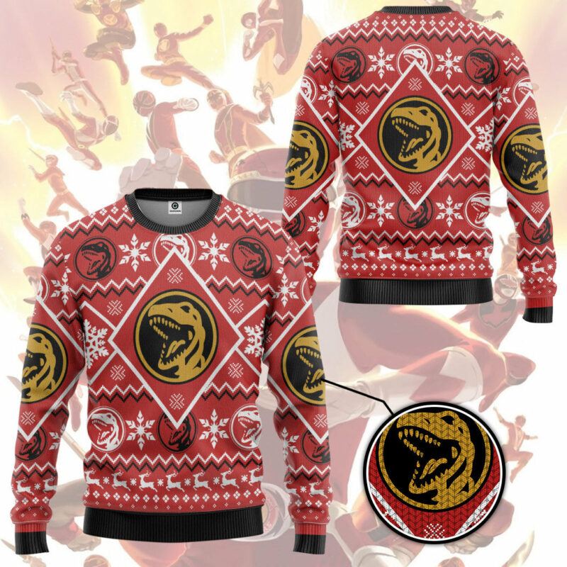 3D Mighty Morphin Red Power Ranger Ugly Christmas Sweater