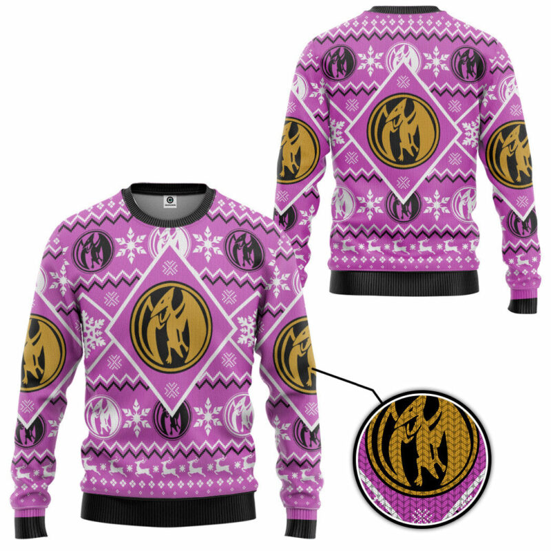 3D Mighty Morphin Pink Power Ranger Custom Ugly Christmas Sweater