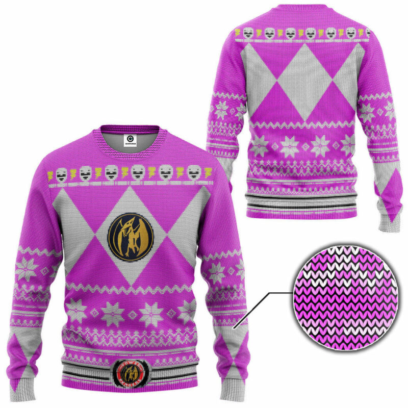 3D Mighty Morphin Pink Power Ranger Custom Ugly Christmas Sweater