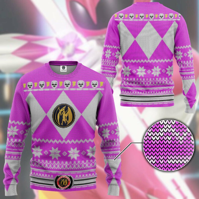 3D Mighty Morphin Pink Power Ranger Custom Ugly Christmas Sweater