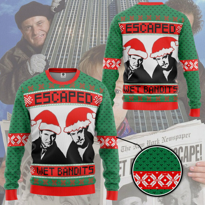 3D Home Alone Escaped Wet Bandits Ugly Christmas Sweater