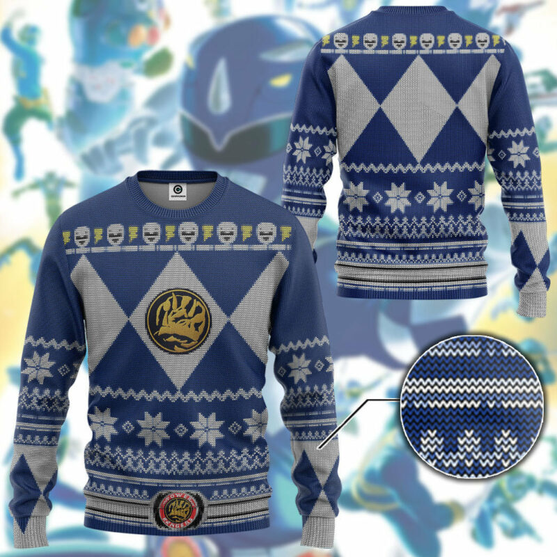 3D Mighty Morphin Blue Power Ranger Ugly Christmas Sweater