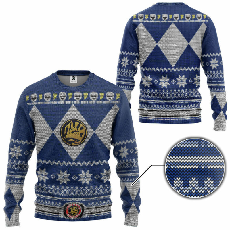 3D Mighty Morphin Blue Power Ranger Ugly Christmas Sweater