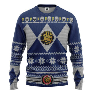 3D Mighty Morphin Blue Power Ranger Custom Ugly Christmas Sweater