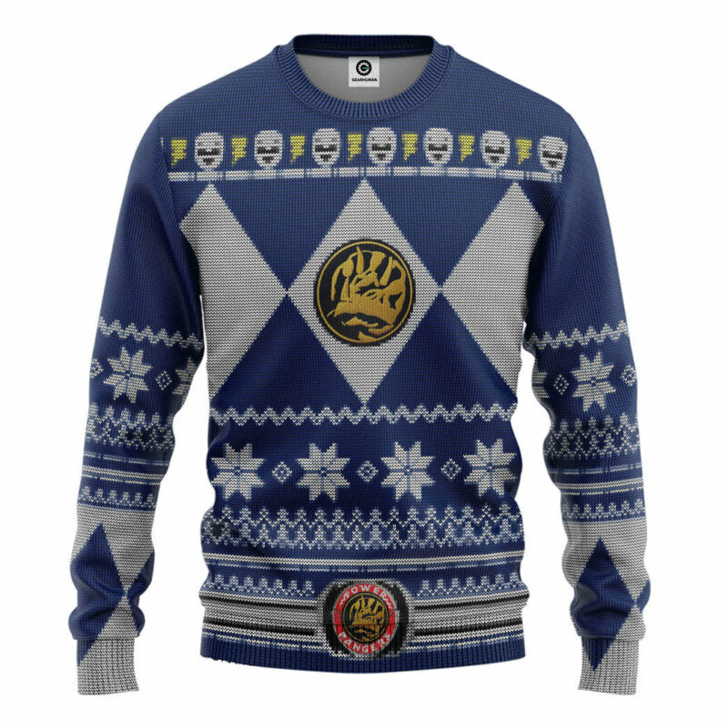 3D Mighty Morphin Blue Power Ranger Ugly Christmas Sweater