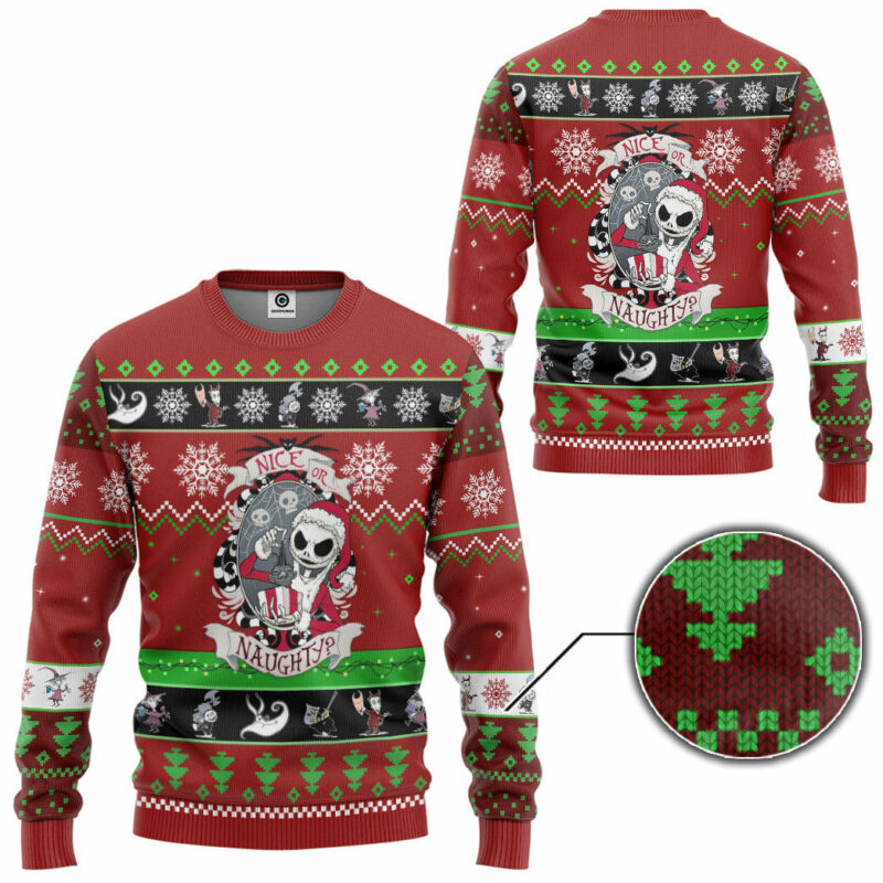 3D Nightmare Before Christmas Jack Skellington Nice Or Naughty Custom Ugly Sweater