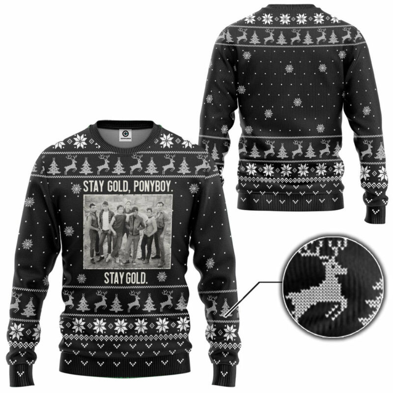 3D The Outsiders Stay Gold Ponyboy Stay Gold Christmas B&W Style Ugly Sweater