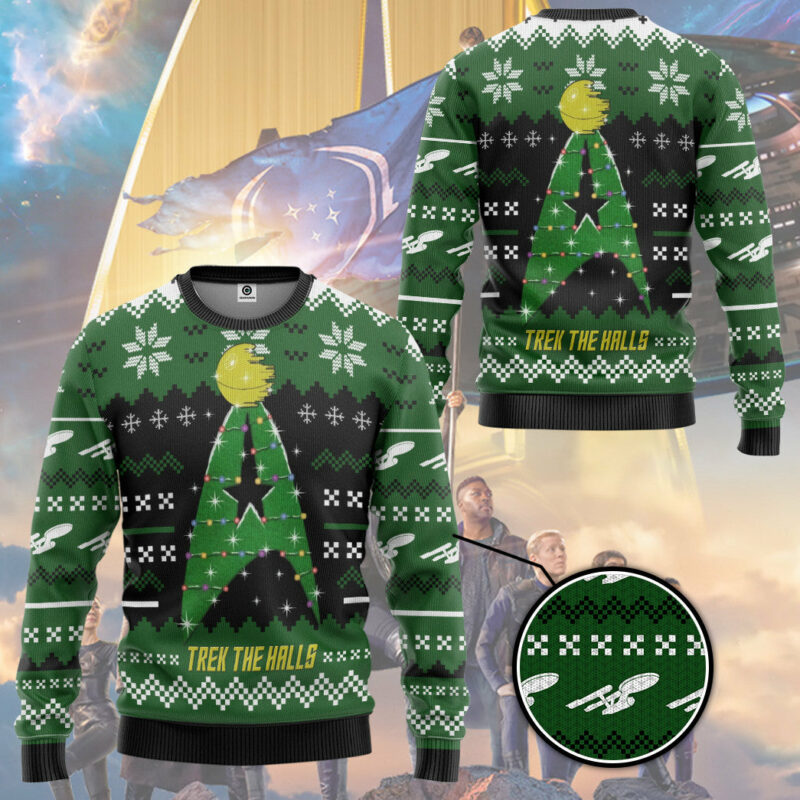 3D S.T Trek The Halls Ugly Christmas Custom Ugly Sweater