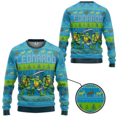 3D Leonardo TMNT Ugly Christmas Style Custom Ugly Sweater