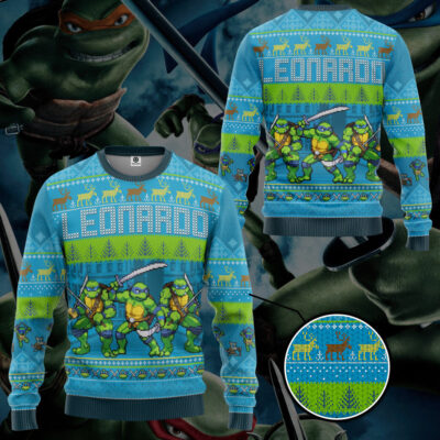 3D Leonardo TMNT Ugly Christmas Style Custom Ugly Sweater