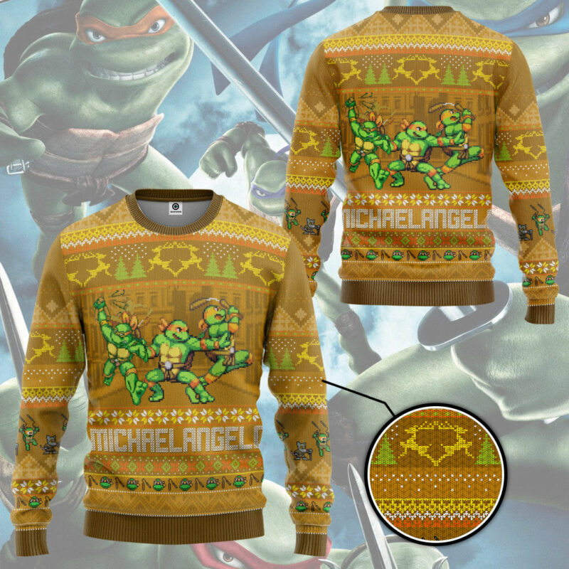 3D Michelangelo Mike TMNT Ugly Christmas Style Custom Ugly Sweater