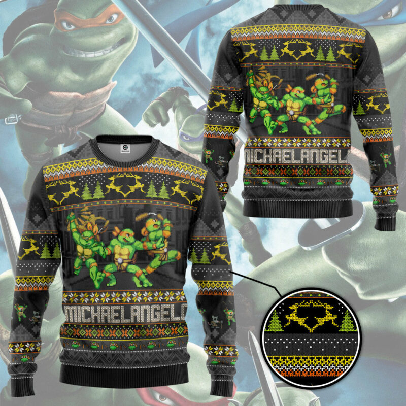 3D Michelangelo Mike TMNT Ugly Christmas Style Custom Ugly Sweater