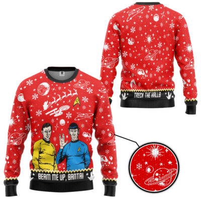 3D S.T Beam Me Up Santa Custom Ugly Sweater