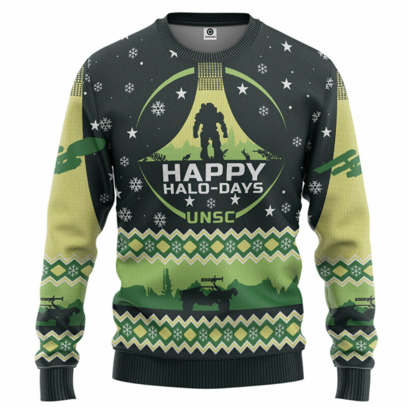 3D Halo Happy Halo Days Ugly Christmas Ugly Sweater