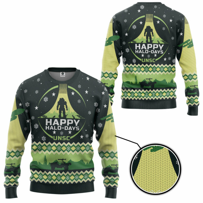 3D Halo Happy Halo Days Ugly Christmas Ugly Sweater