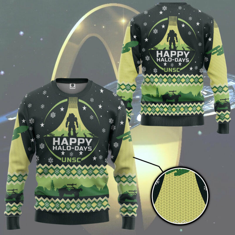 3D Halo Happy Halo Days Ugly Christmas Ugly Sweater