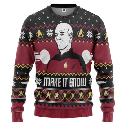 3D Make It Snow With Captian Jean-Luc Picard Christmas Custom Ugly Sweater