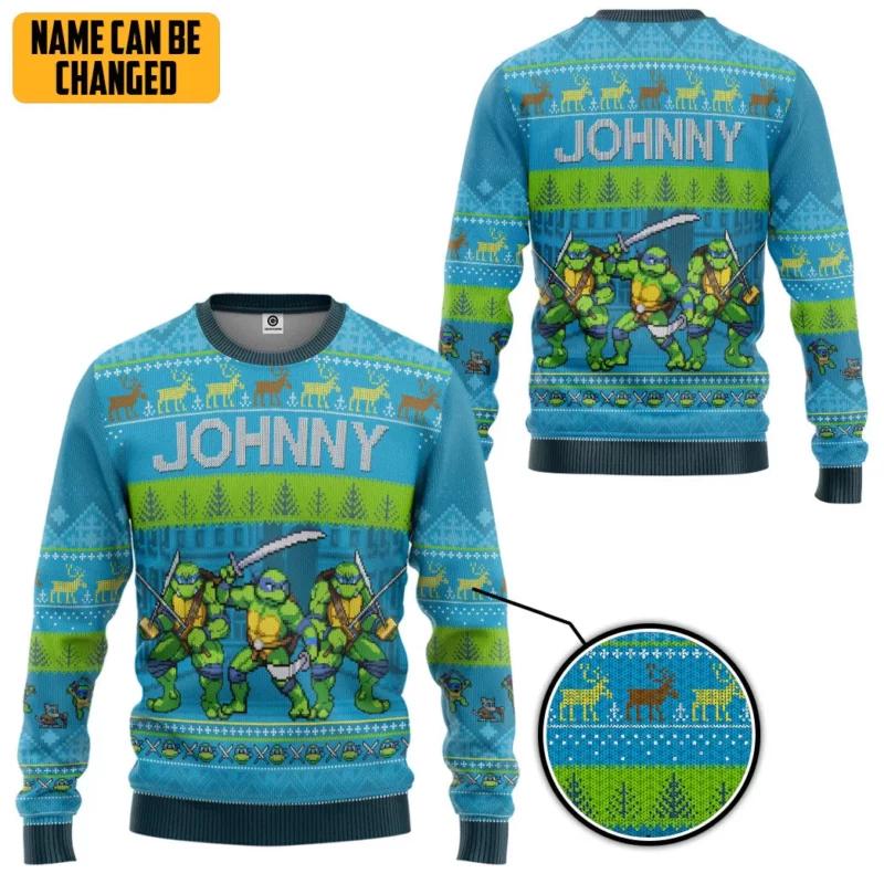 3D Leonardo TMNT Ugly Christmas New Style Custom Name Ugly Sweater