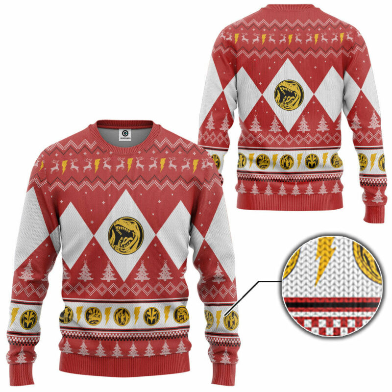 3D Mighty Morphin Red Ranger Christmas Custom Ugly Sweater