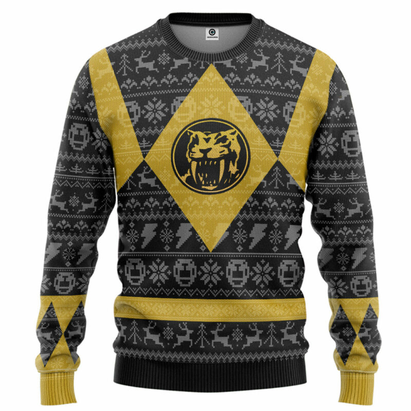 3D Power Ranger Mighty Morphin Yellow Ranger Ugly Christmas Limited Edition Custom Ugly Sweater