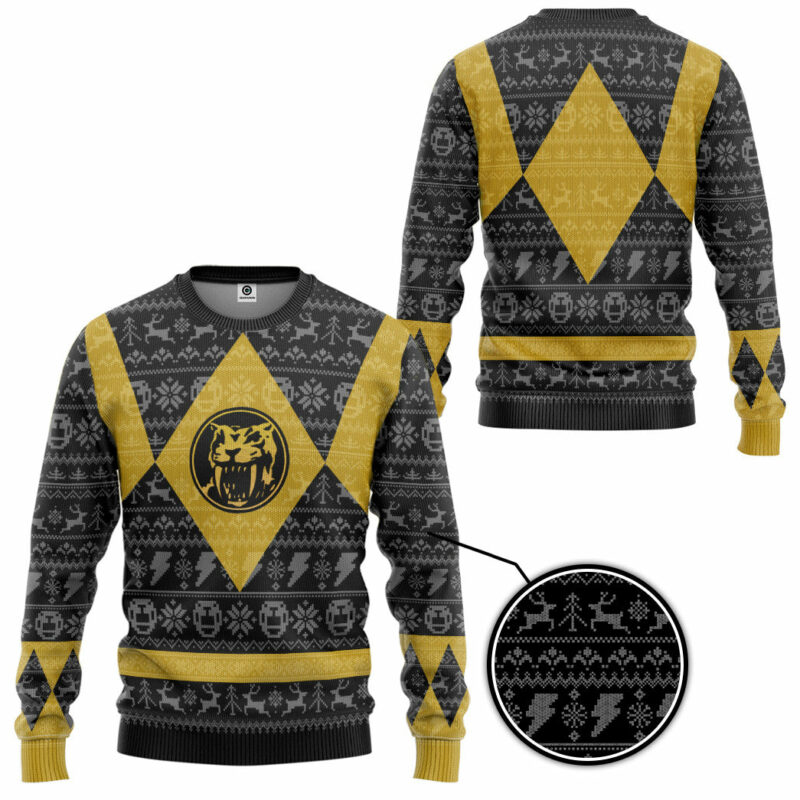 3D Power Ranger Mighty Morphin Yellow Ranger Ugly Christmas Limited Edition Custom Ugly Sweater