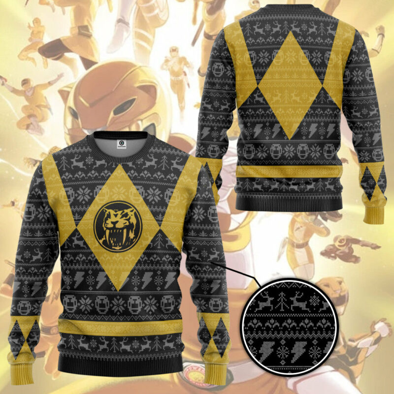 3D Power Ranger Mighty Morphin Yellow Ranger Ugly Christmas Limited Edition Custom Ugly Sweater