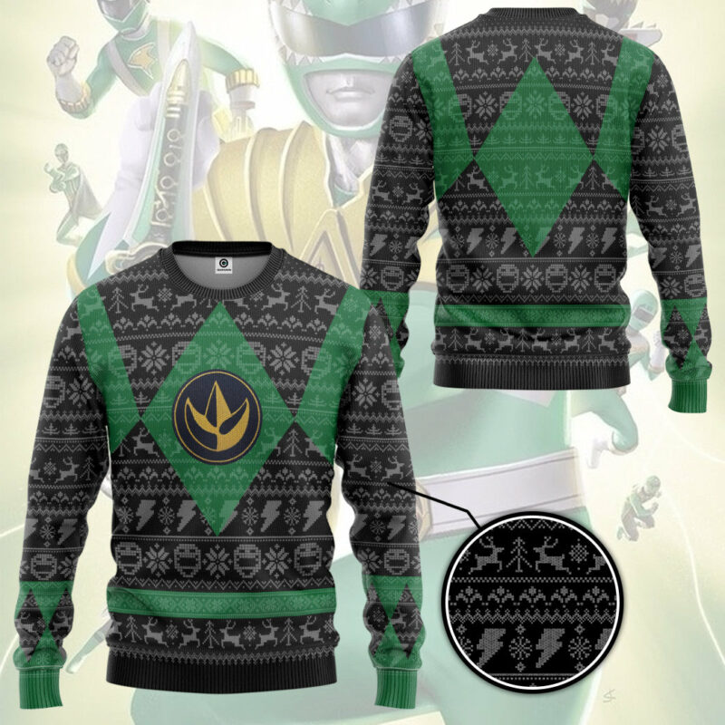 3D Power Ranger Mighty Morphin Green Power Ranger Ugly Christmas Limited Edition Custom Ugly Sweater